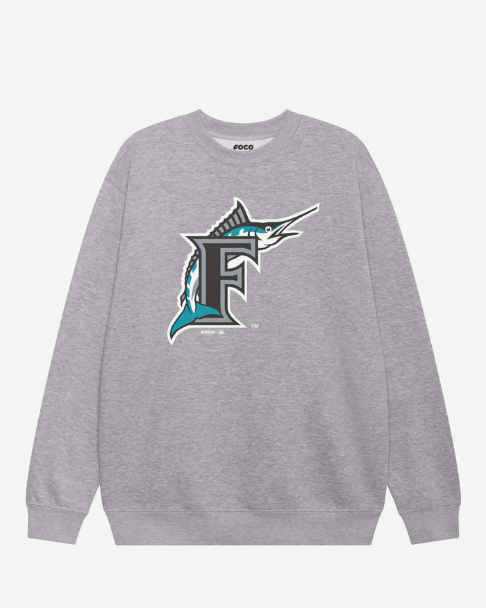 Miami Marlins 1993 Alternate Logo Crew Neck Sweatshirt FOCO Athletic Heather S - FOCO.com