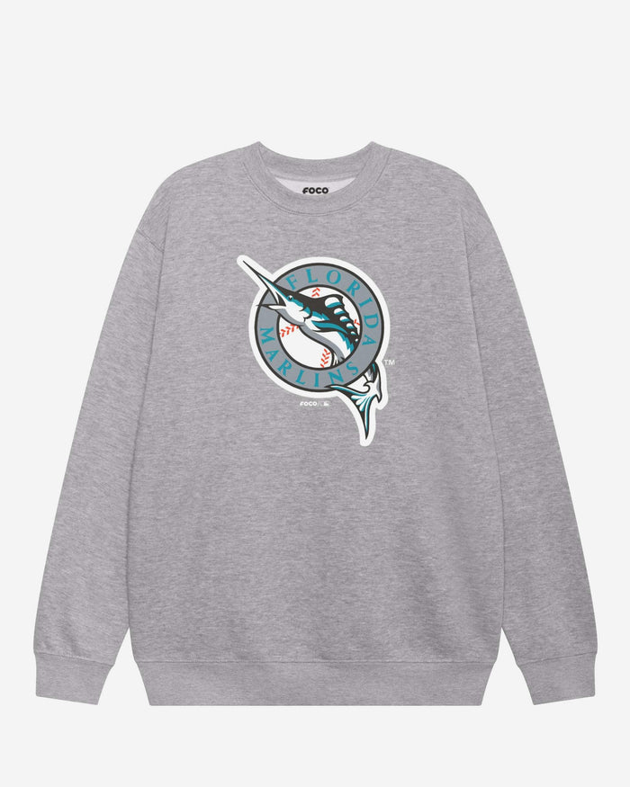 Miami Marlins 1993 Home Alternate Logo Crew Neck Sweatshirt FOCO Athletic Heather S - FOCO.com