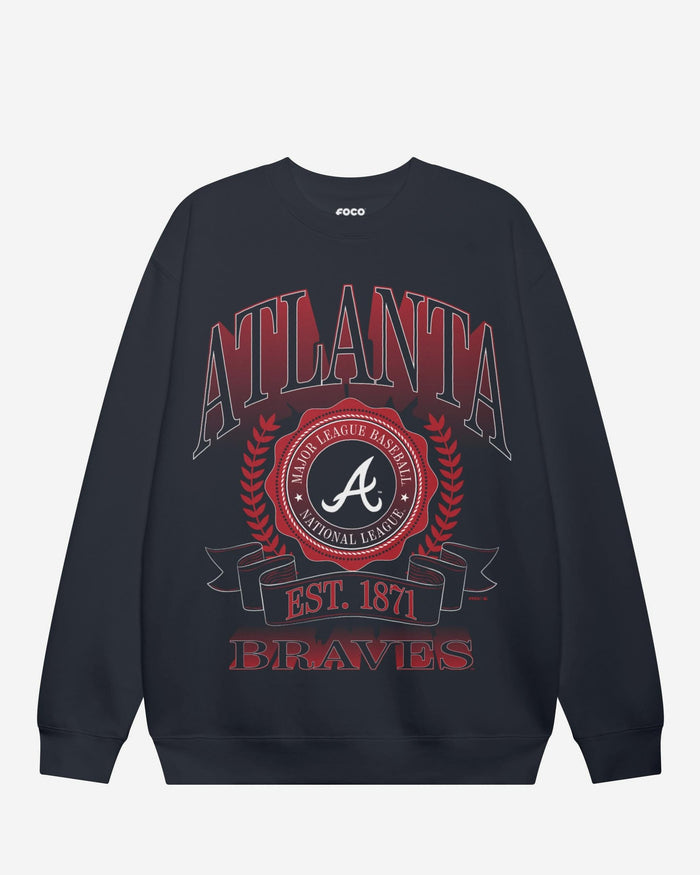 Atlanta Braves Banner Crest Crew Neck Sweatshirt FOCO S - FOCO.com