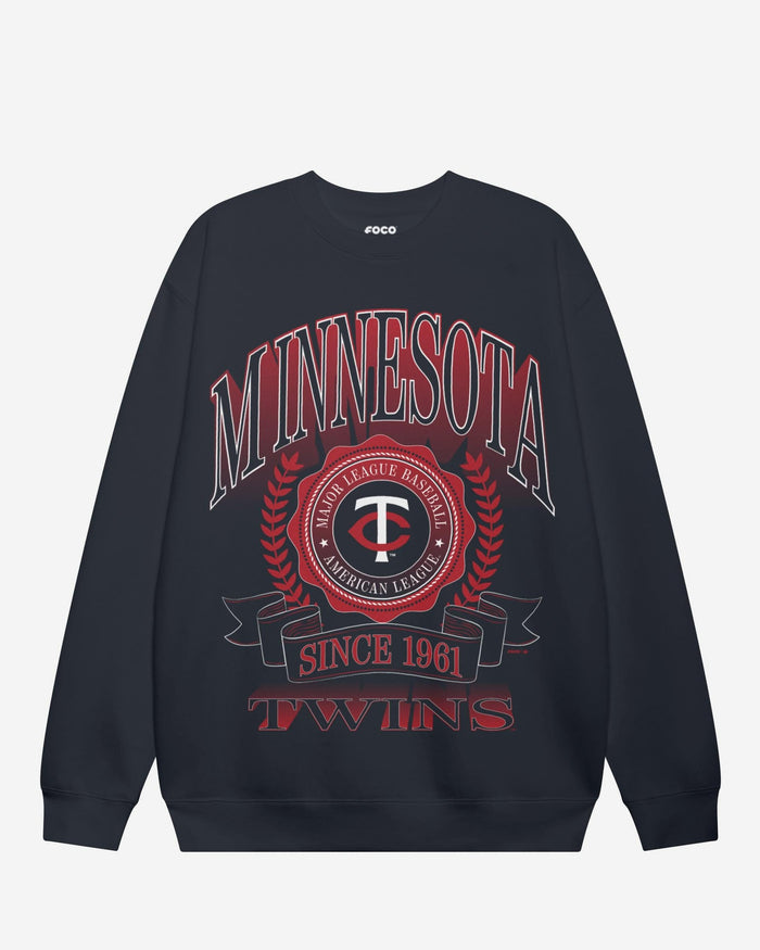 Minnesota Twins Banner Crest Crew Neck Sweatshirt FOCO S - FOCO.com