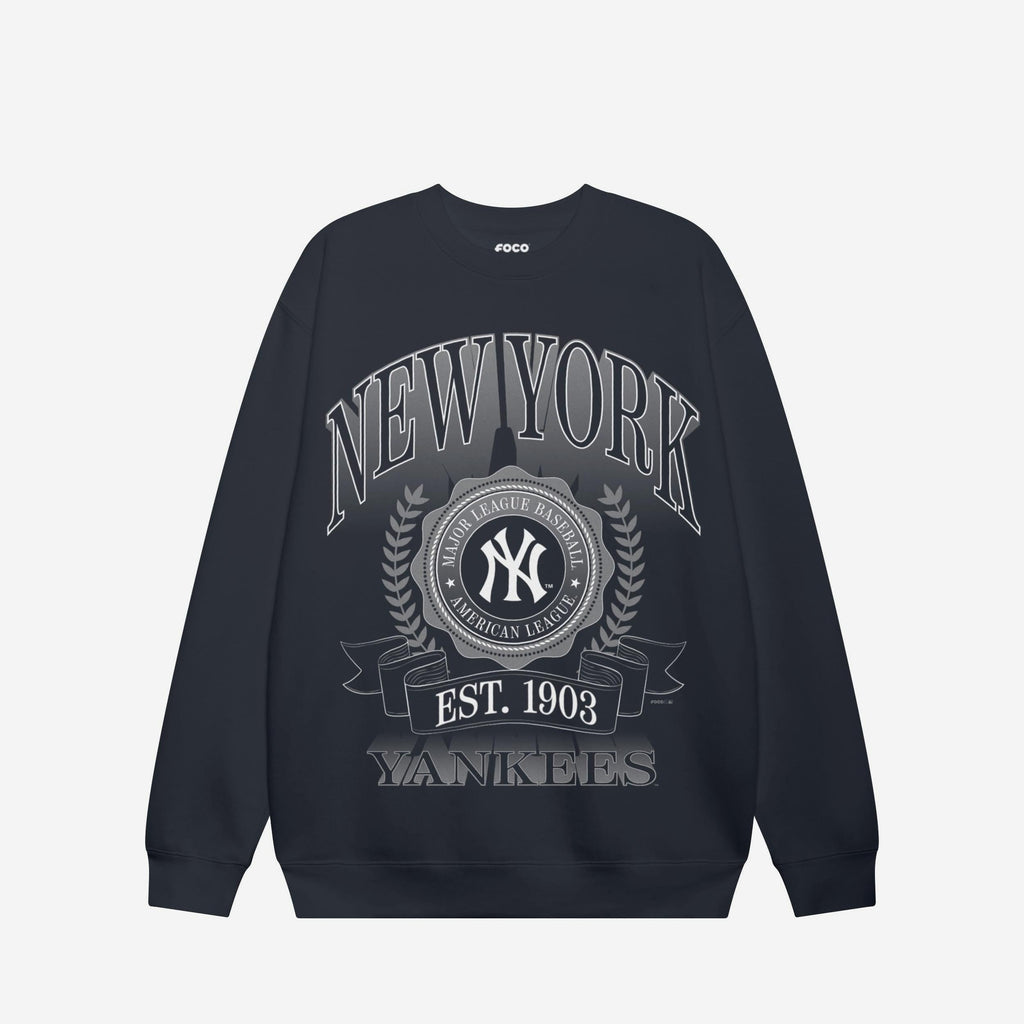 New York Yankees Banner Crest Crew Neck Sweatshirt FOCO Navy S - FOCO.com