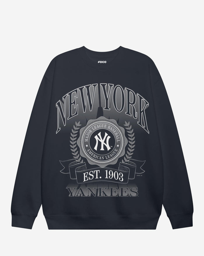 New York Yankees Banner Crest Crew Neck Sweatshirt FOCO Navy S - FOCO.com