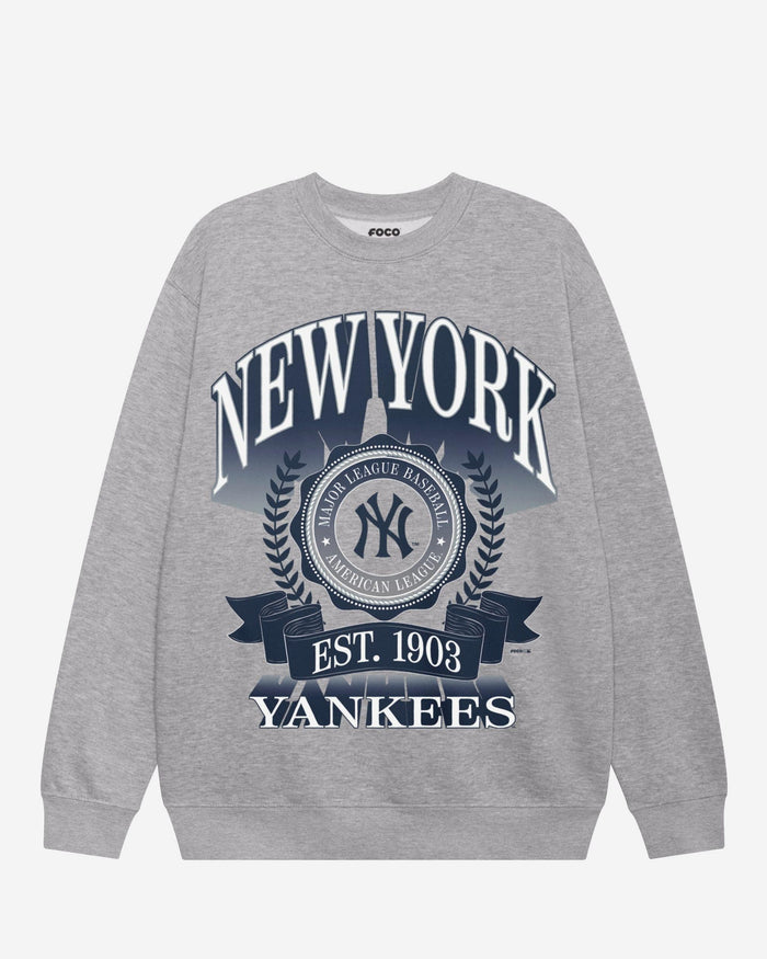 New York Yankees Banner Crest Crew Neck Sweatshirt FOCO Athletic Heather S - FOCO.com