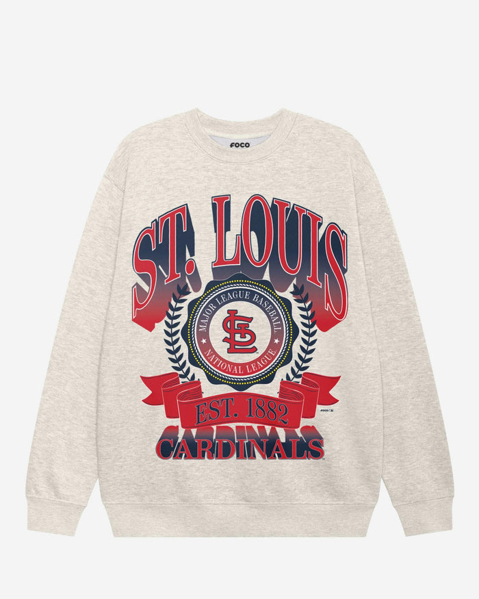 St Louis Cardinals Banner Crest Crew Neck Sweatshirt FOCO Oatmeal Heather S - FOCO.com