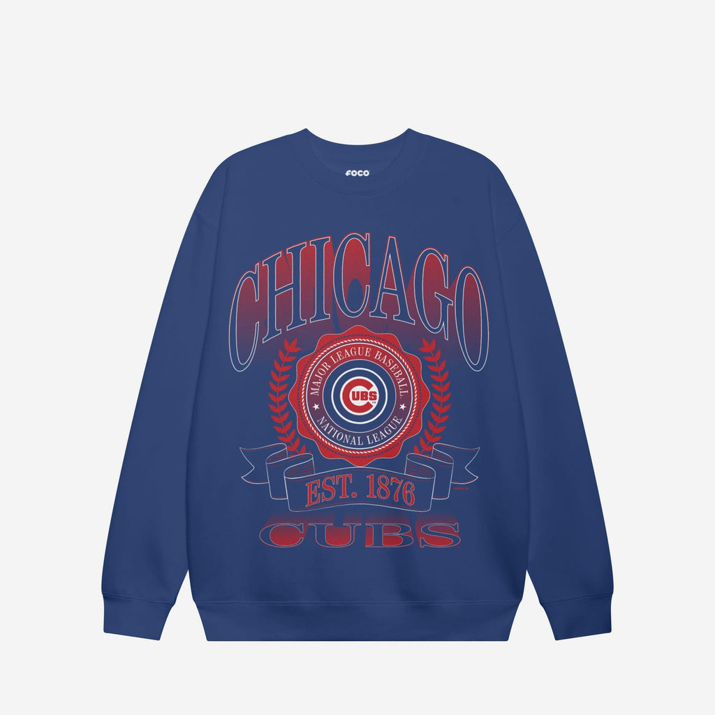Chicago Cubs Banner Crest Crew Neck Sweatshirt FOCO S - FOCO.com