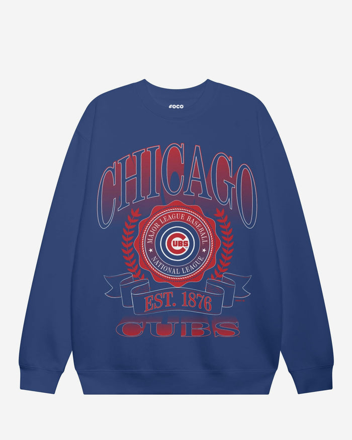 Chicago Cubs Banner Crest Crew Neck Sweatshirt FOCO S - FOCO.com