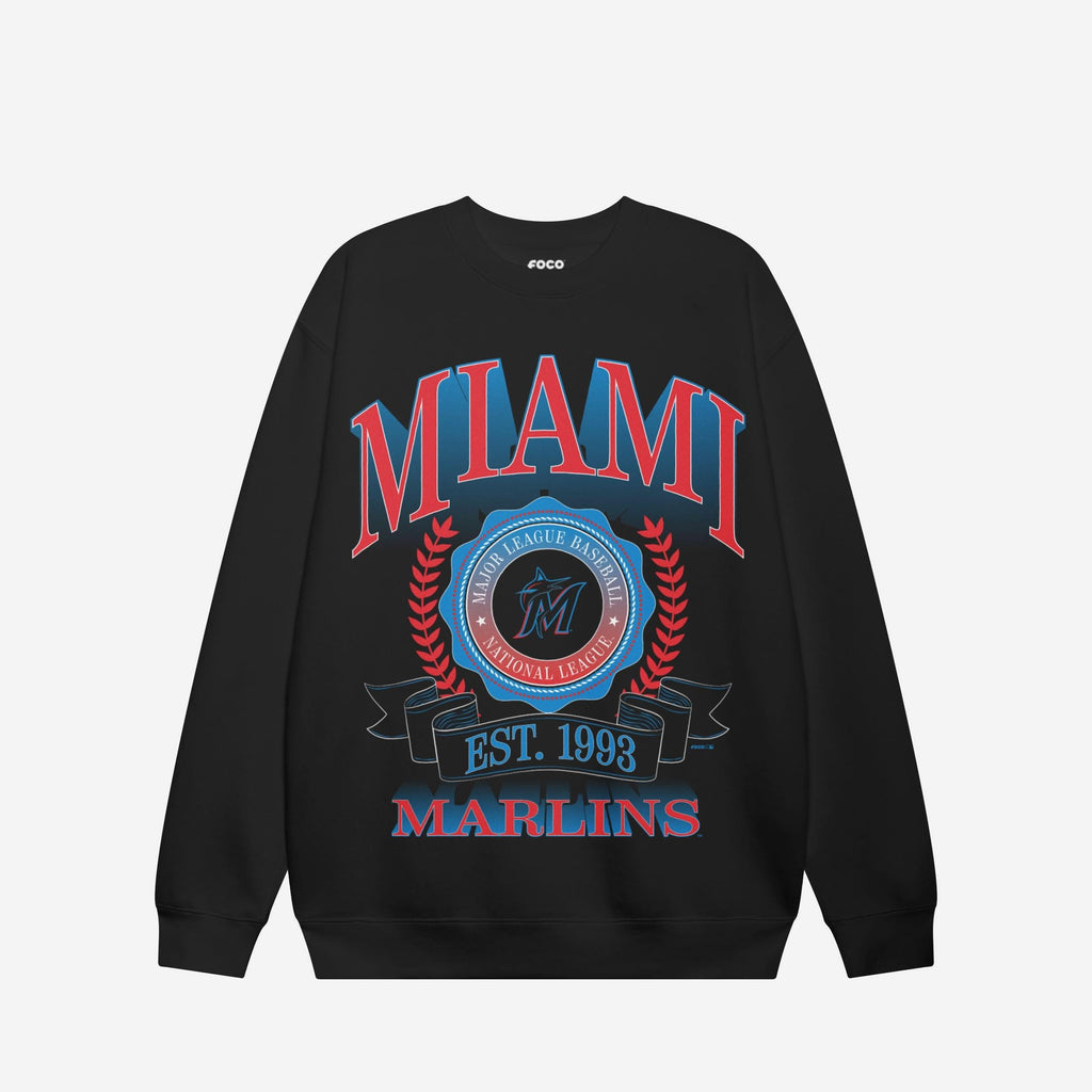 Miami Marlins Banner Crest Crew Neck Sweatshirt FOCO S - FOCO.com