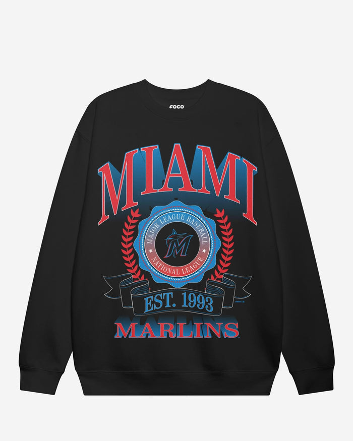 Miami Marlins Banner Crest Crew Neck Sweatshirt FOCO S - FOCO.com