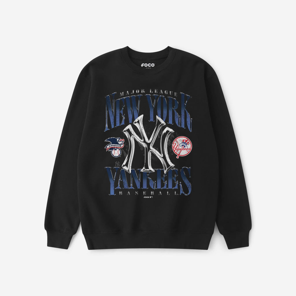 New York Yankees Chrome Stack Crew Neck Sweatshirt FOCO S - FOCO.com