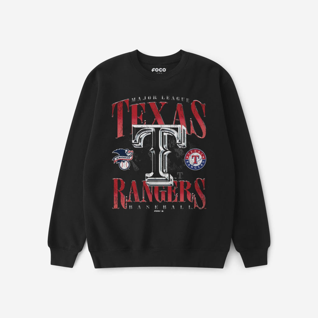 Texas Rangers Chrome Stack Crew Neck Sweatshirt FOCO S - FOCO.com