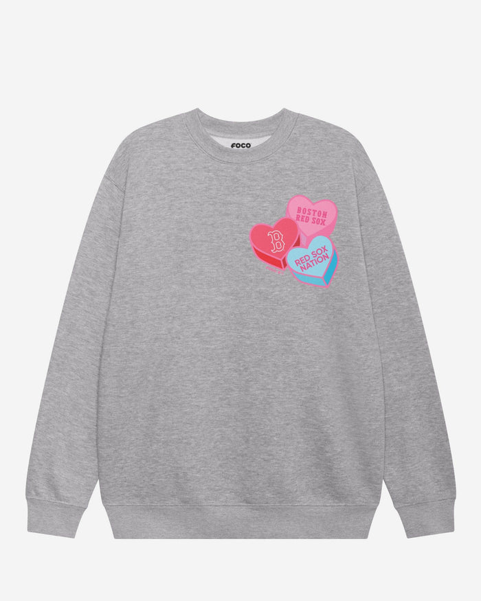 Boston Red Sox Candy Heart Crew Neck Sweatshirt FOCO Athletic Heather S - FOCO.com