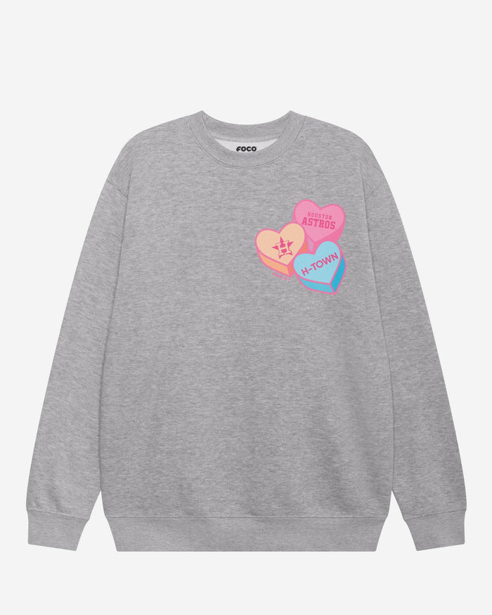 Houston Astros Candy Heart Crew Neck Sweatshirt FOCO Athletic Heather S - FOCO.com