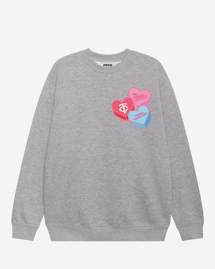 Minnesota Twins Candy Heart Crew Neck Sweatshirt FOCO Athletic Heather S - FOCO.com