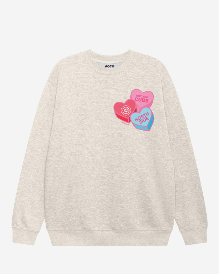 Chicago Cubs Candy Heart Crew Neck Sweatshirt FOCO Oatmeal Heather S - FOCO.com