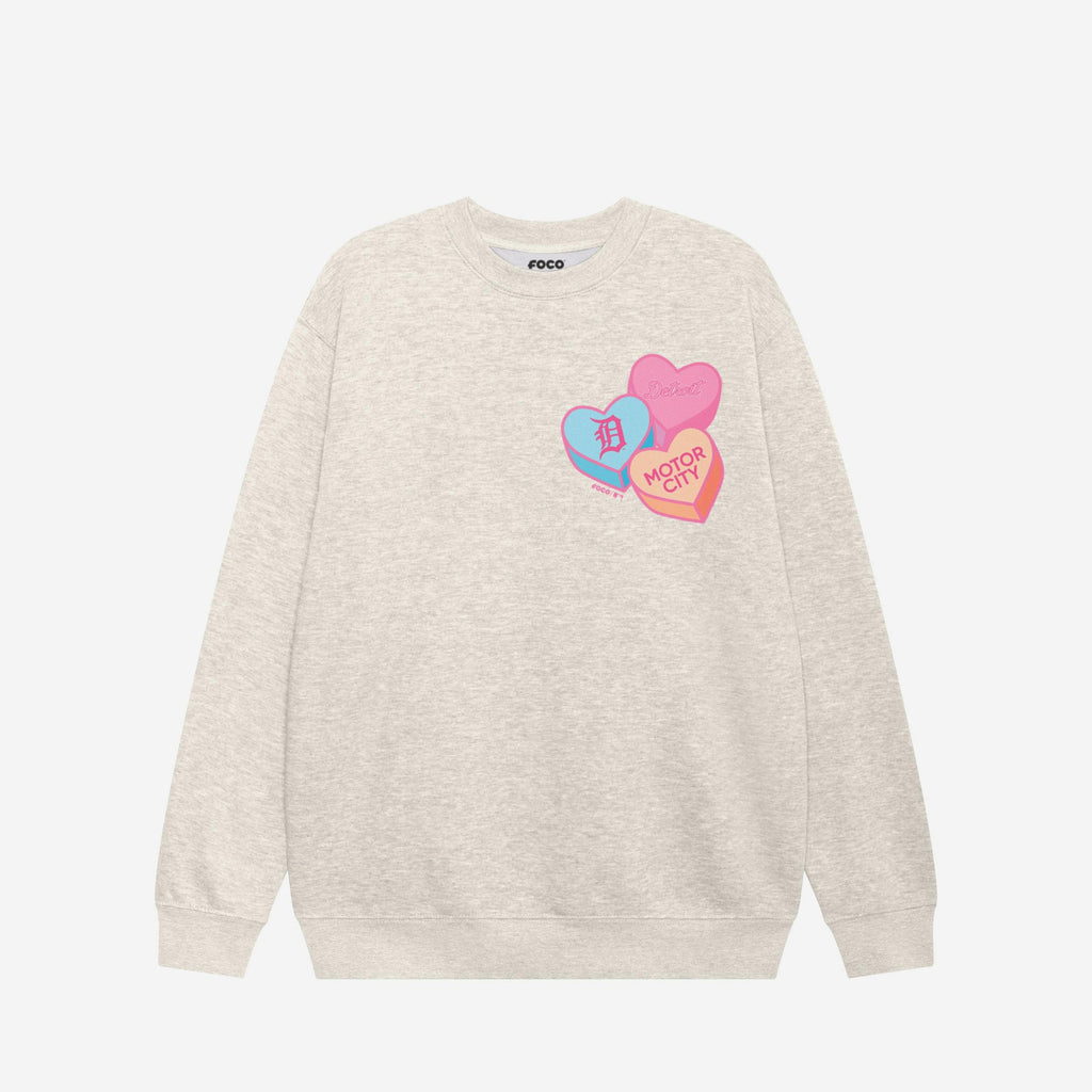 Detroit Tigers Candy Heart Crew Neck Sweatshirt FOCO Oatmeal Heather S - FOCO.com