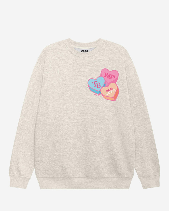 Tampa Bay Rays Candy Heart Crew Neck Sweatshirt FOCO Oatmeal Heather S - FOCO.com