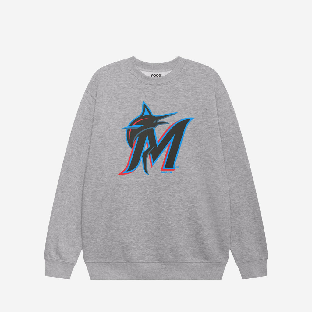 Miami Marlins Primary Logo Crew Neck Sweatshirt FOCO Athletic Heather S - FOCO.com
