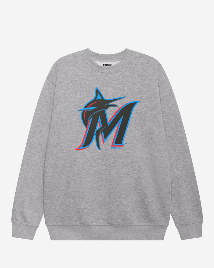 Miami Marlins Primary Logo Crew Neck Sweatshirt FOCO Athletic Heather S - FOCO.com