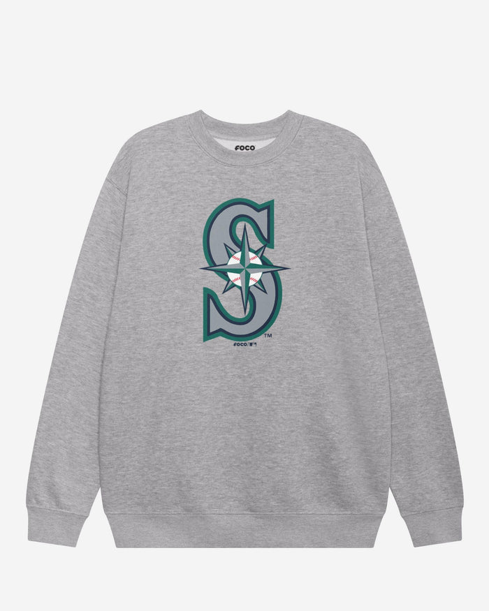 Seattle Mariners Primary Logo Crew Neck Sweatshirt FOCO Athletic Heather S - FOCO.com