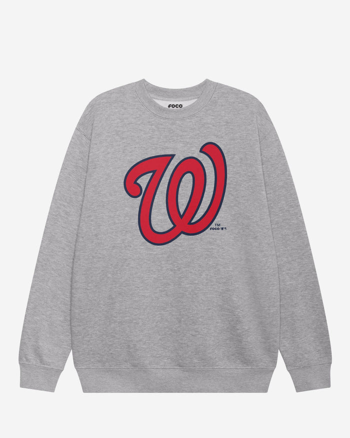 Washington Nationals Primary Logo Crew Neck Sweatshirt FOCO Athletic Heather S - FOCO.com