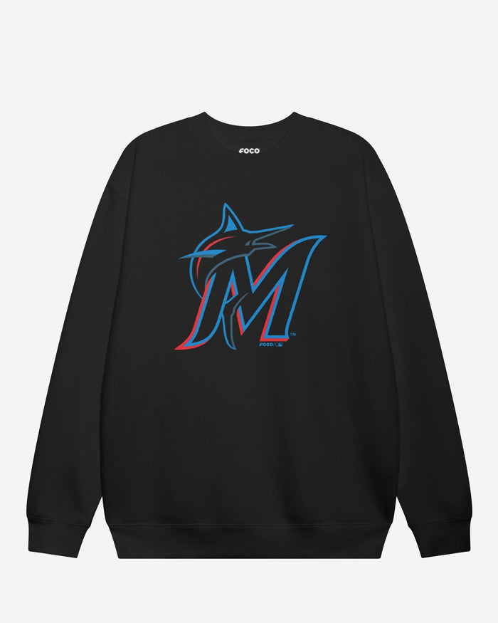 Miami Marlins Primary Logo Crew Neck Sweatshirt FOCO Black S - FOCO.com
