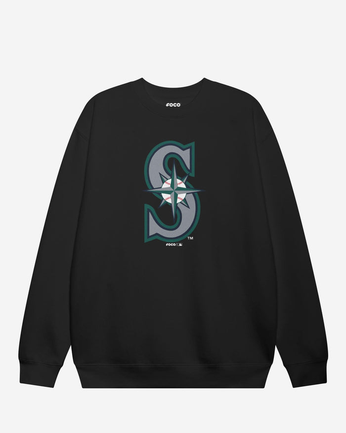 Seattle Mariners Primary Logo Crew Neck Sweatshirt FOCO Black S - FOCO.com