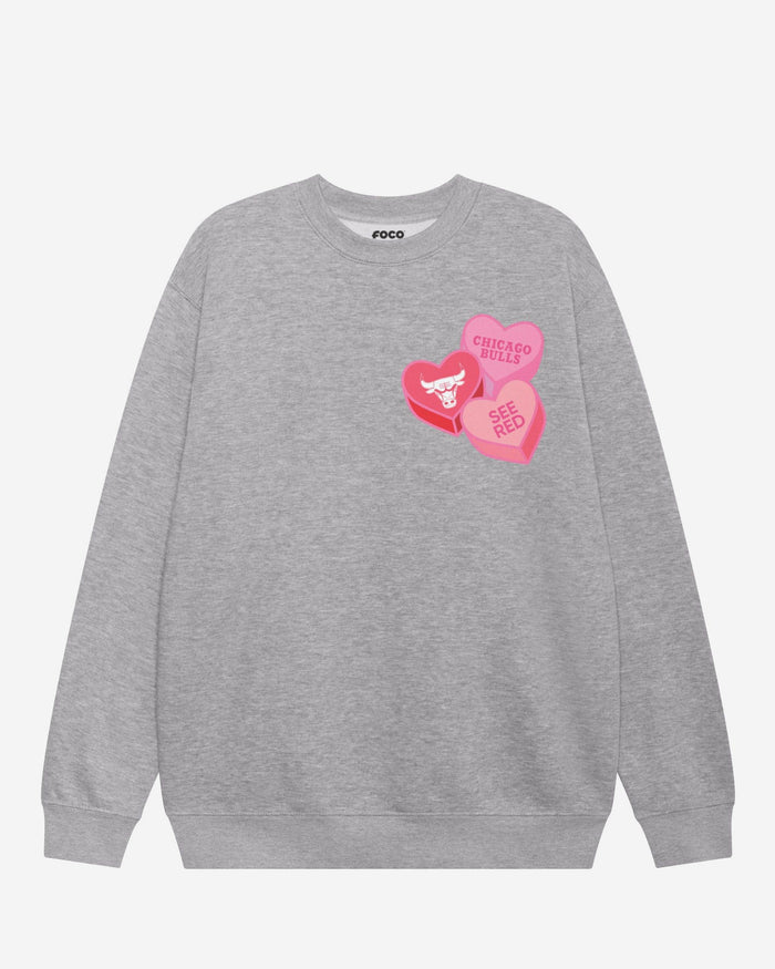 Chicago Bulls Candy Heart Crew Neck Sweatshirt FOCO Athletic Heather S - FOCO.com