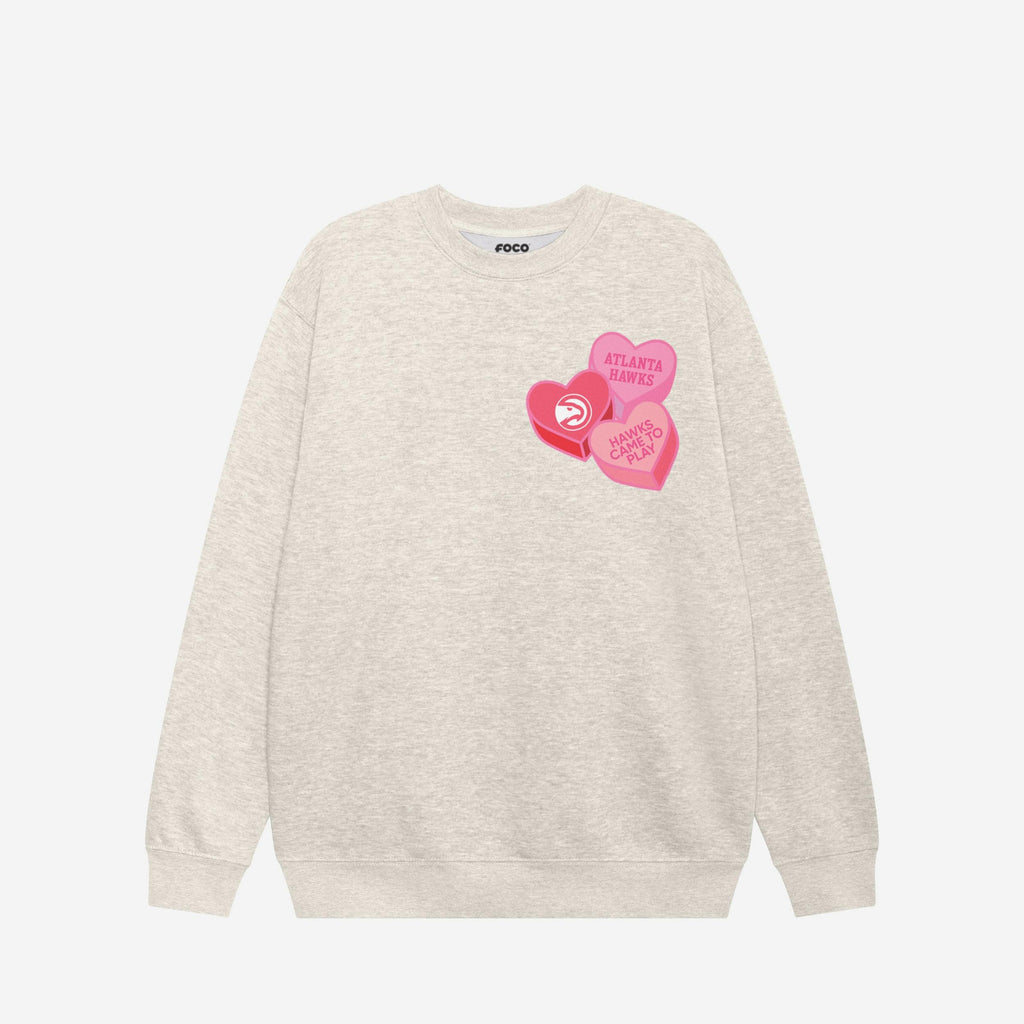 Atlanta Hawks Candy Heart Crew Neck Sweatshirt FOCO Oatmeal Heather S - FOCO.com