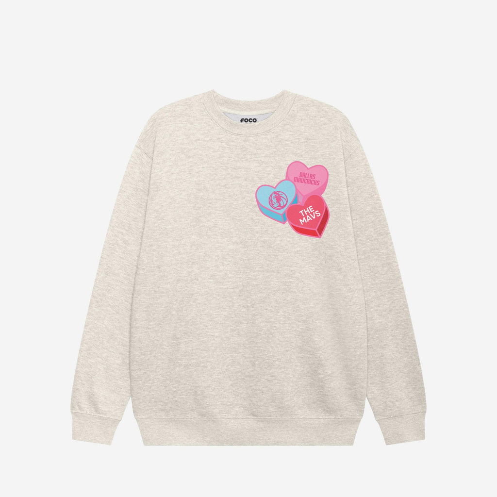 Dallas Mavericks Candy Heart Crew Neck Sweatshirt FOCO Oatmeal Heather S - FOCO.com