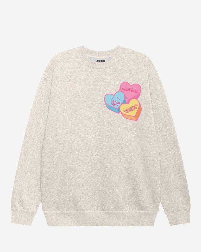 Golden State Warriors Candy Heart Crew Neck Sweatshirt FOCO Oatmeal Heather S - FOCO.com