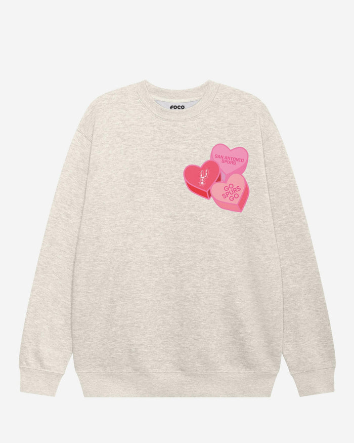 San Antonio Spurs Candy Heart Crew Neck Sweatshirt FOCO Oatmeal Heather S - FOCO.com
