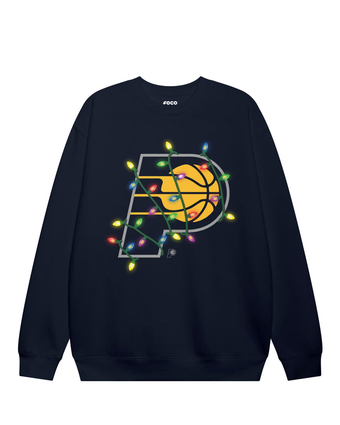 Indiana Pacers Primary Logo Holiday Lights Crew Neck Sweatshirt