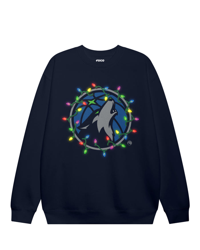 Minnesota Timberwolves Primary Logo Holiday Lights Crew Neck Sweatshirt