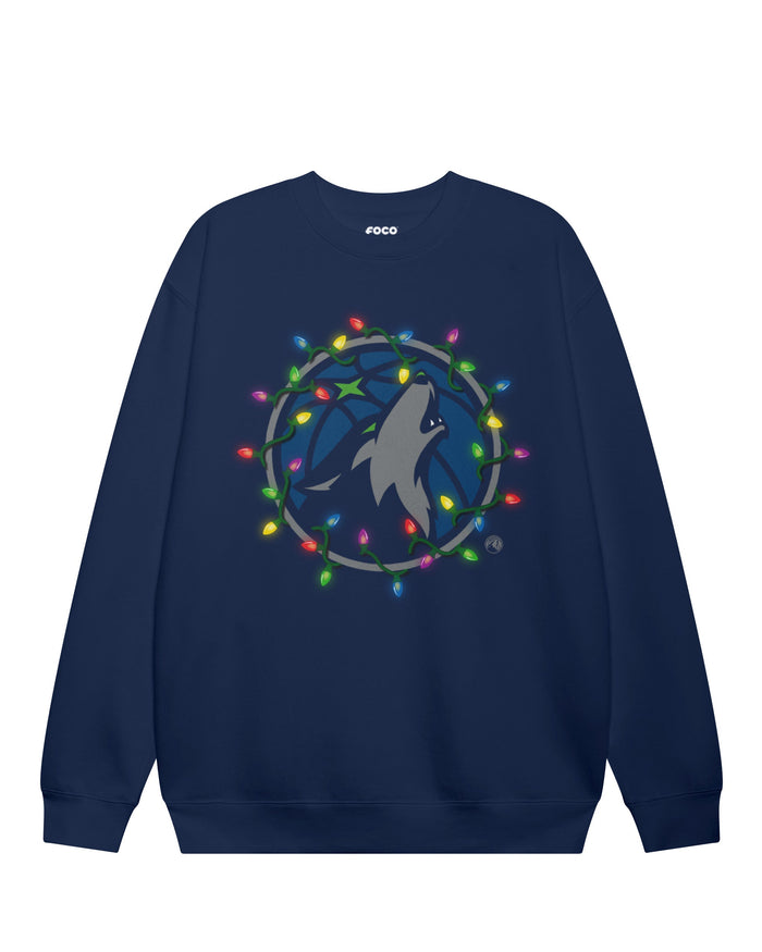 Minnesota Timberwolves Primary Logo Holiday Lights Crew Neck Sweatshirt