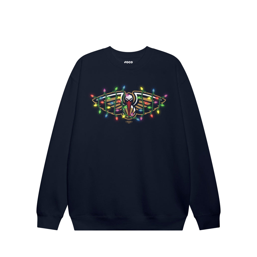 New Orleans Pelicans Primary Logo Holiday Lights Crew Neck Sweatshirt