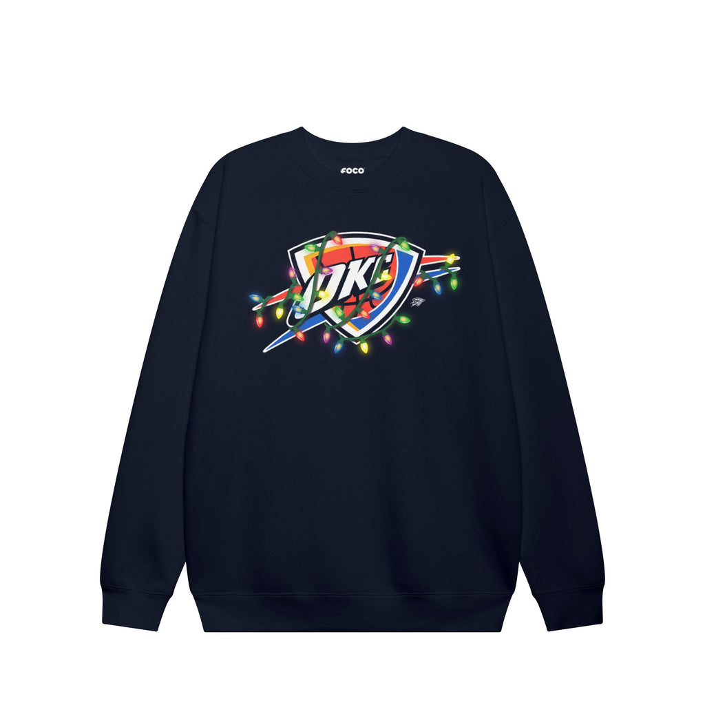 Oklahoma City Thunder Primary Logo Holiday Lights Crew Neck Sweatshirt