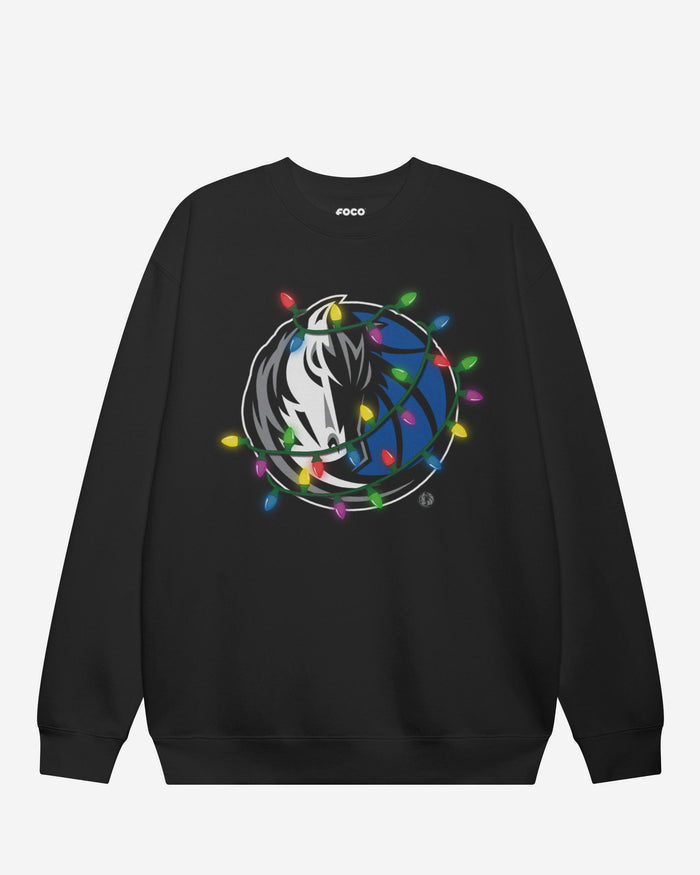 Dallas Mavericks Primary Logo Holiday Lights Crew Neck Sweatshirt FOCO S - FOCO.com