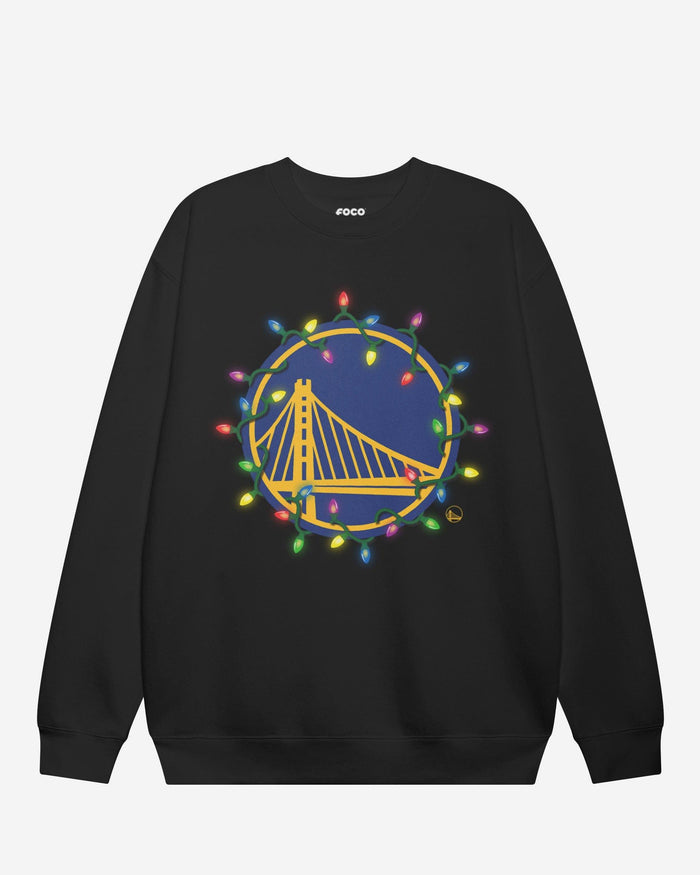 Golden State Warriors Primary Logo Holiday Lights Crew Neck Sweatshirt FOCO S - FOCO.com