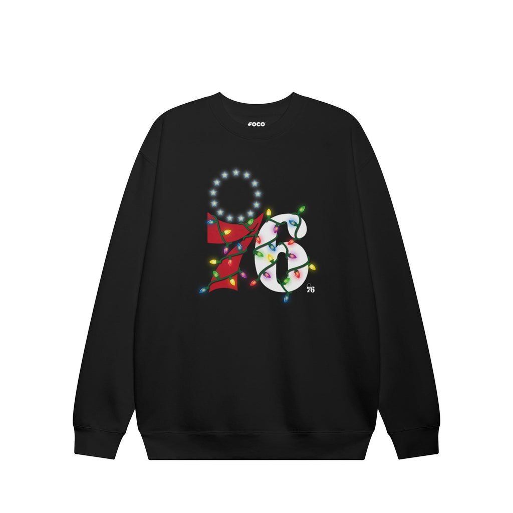 Philadelphia 76ers Primary Logo Holiday Lights Crew Neck Sweatshirt