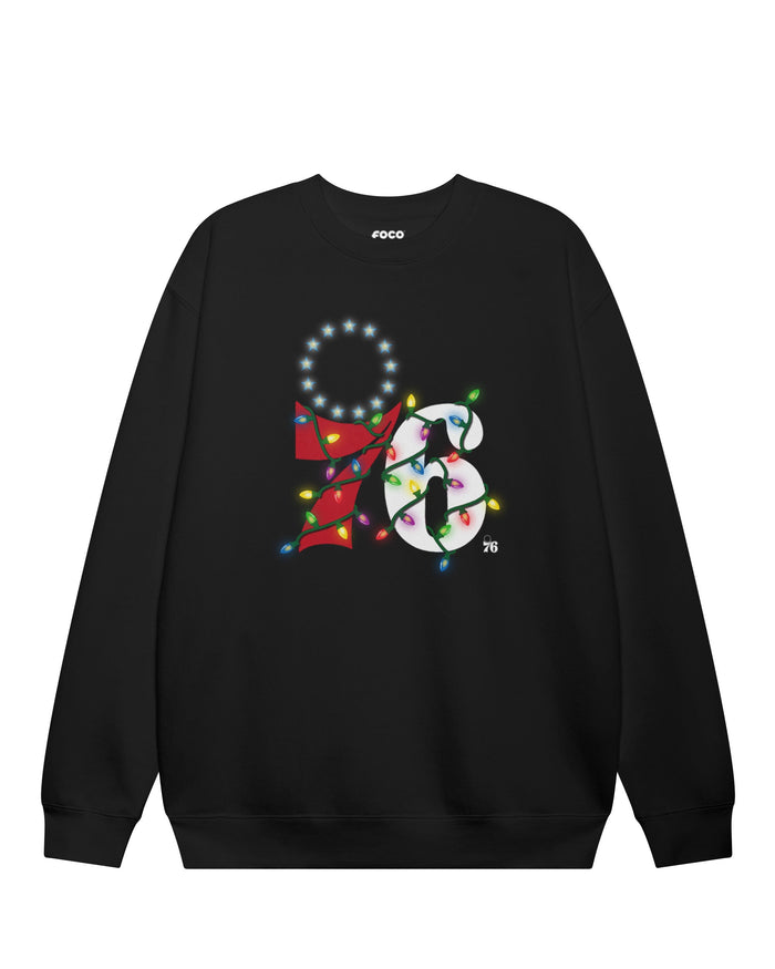 Philadelphia 76ers Primary Logo Holiday Lights Crew Neck Sweatshirt