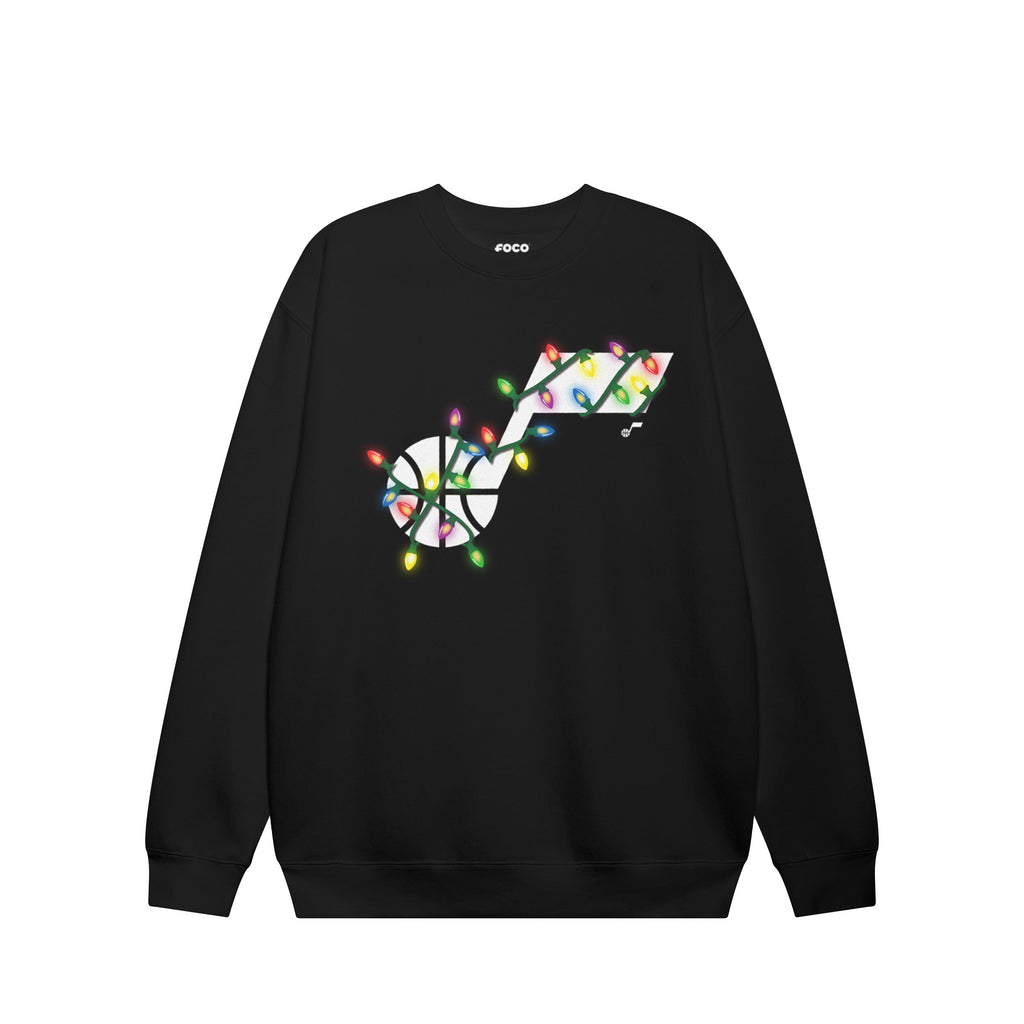 Utah Jazz Primary Logo Holiday Lights Crew Neck Sweatshirt