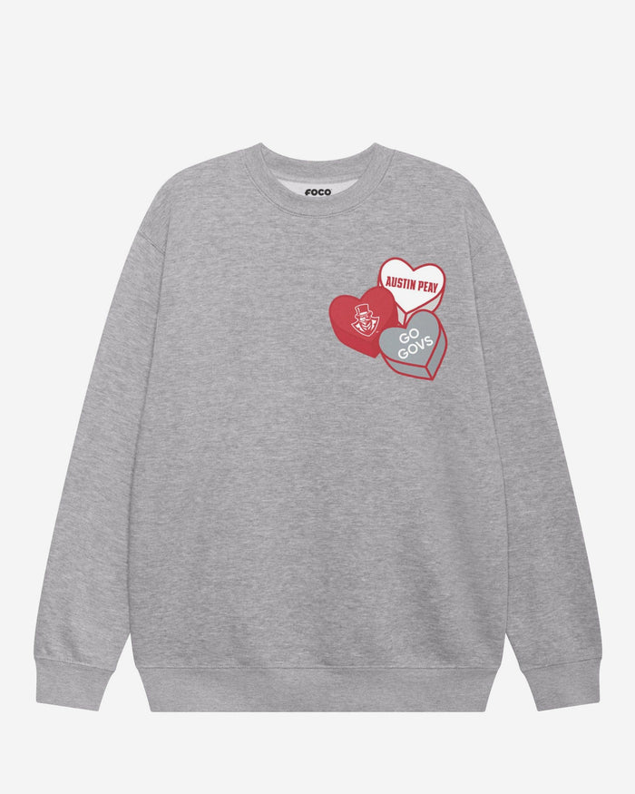 Austin Peay Governors Candy Heart Crew Neck Sweatshirt FOCO Athletic Heather S - FOCO.com