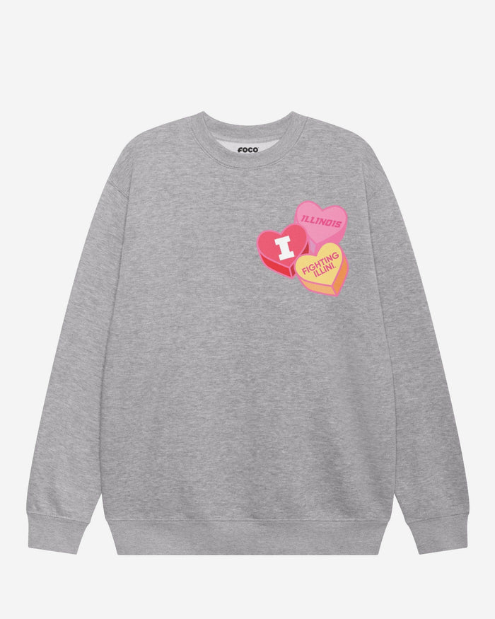 Illinois Fighting Illini Candy Heart Crew Neck Sweatshirt FOCO Athletic Heather S - FOCO.com