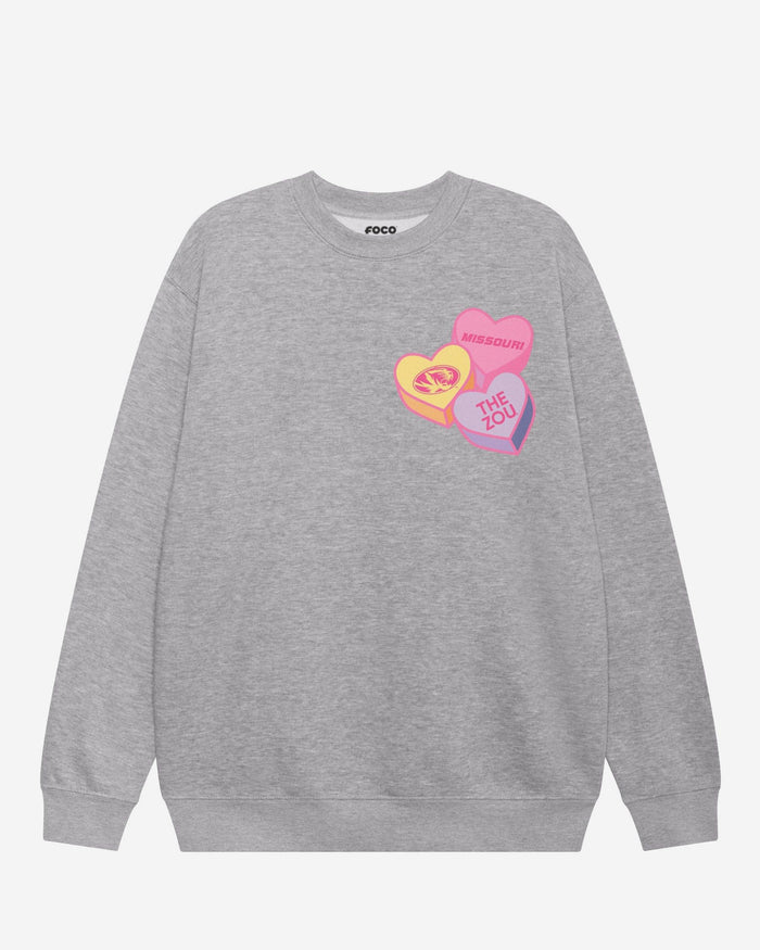 Missouri Tigers Candy Heart Crew Neck Sweatshirt FOCO Athletic Heather S - FOCO.com