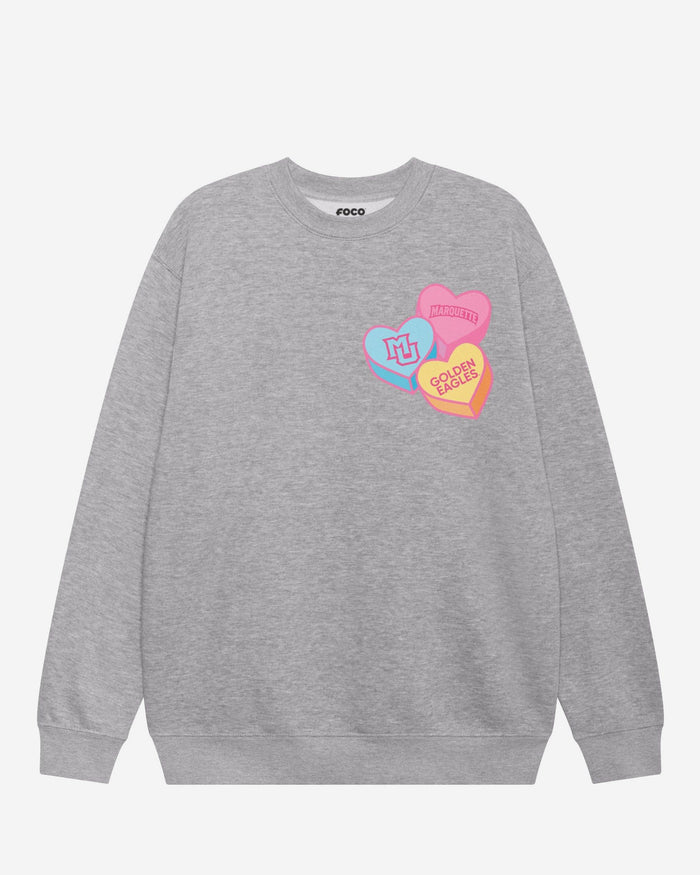 Marquette Golden Eagles Candy Heart Crew Neck Sweatshirt FOCO Athletic Heather S - FOCO.com