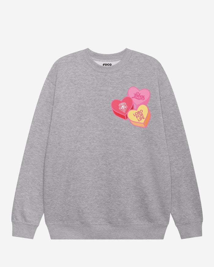 New Mexico Lobos Candy Heart Crew Neck Sweatshirt FOCO Athletic Heather S - FOCO.com