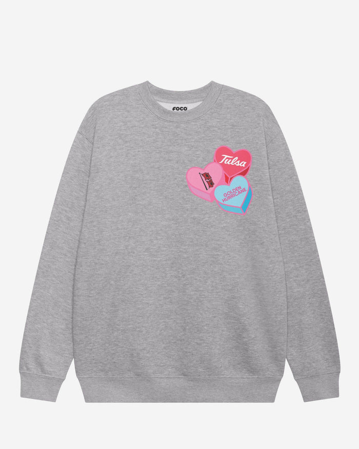 Tulsa Golden Hurricane Candy Heart Crew Neck Sweatshirt FOCO Athletic Heather S - FOCO.com
