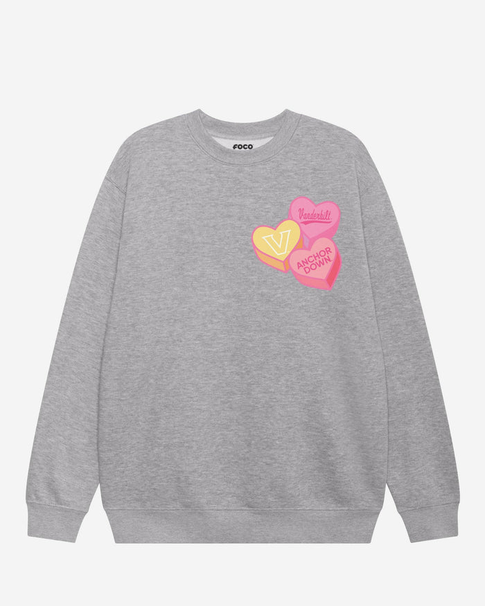 Vanderbilt Commodores Candy Heart Crew Neck Sweatshirt FOCO Athletic Heather S - FOCO.com