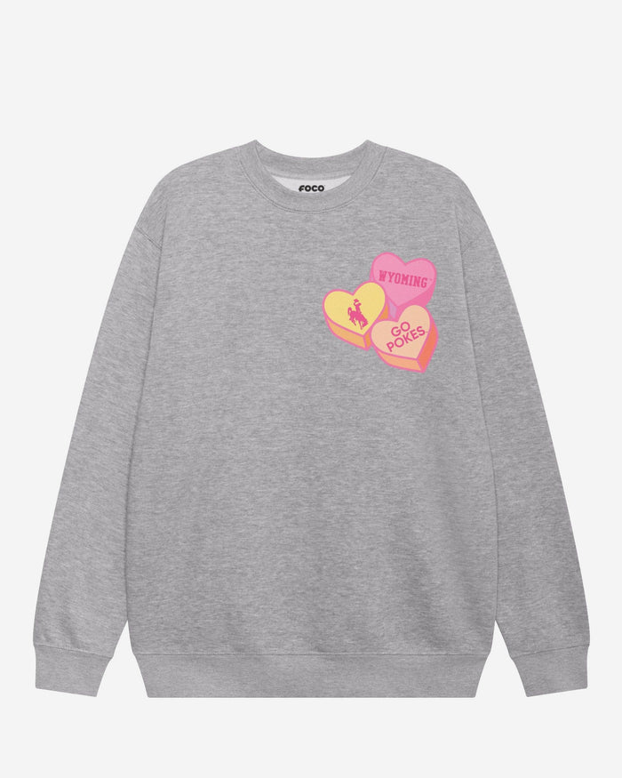 Wyoming Cowboys Candy Heart Crew Neck Sweatshirt FOCO Athletic Heather S - FOCO.com