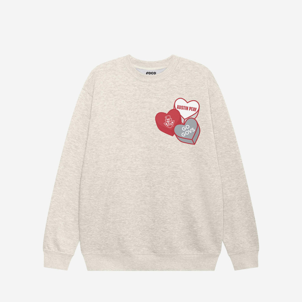 Austin Peay Governors Candy Heart Crew Neck Sweatshirt FOCO Oatmeal Heather S - FOCO.com